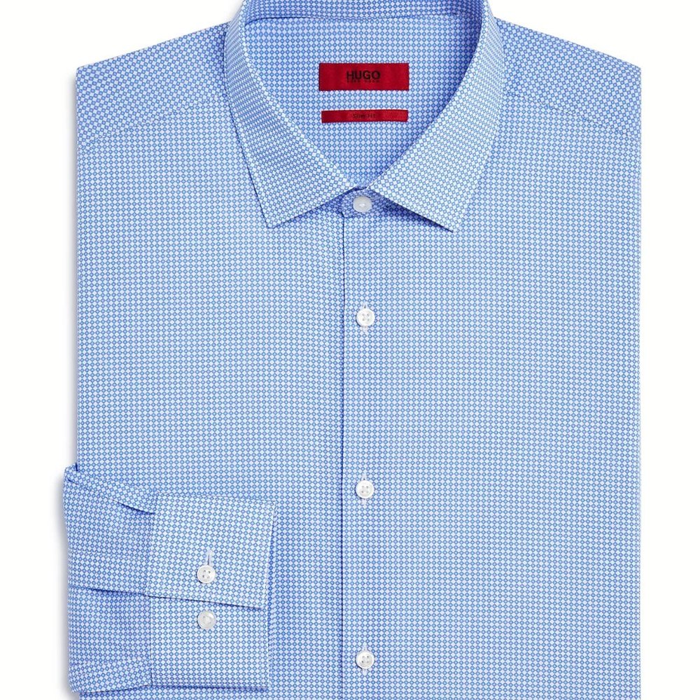 NWT Hugo Boss Men's Kenno Circle Print Slim Fit Dress Shirt / BLUE / 16R